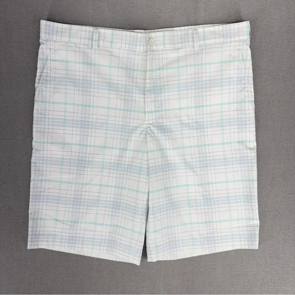 Nike Golf Shorts Mens 40 White Bermuda Plaid Stretch Performance Long 11” Inseam - Picture 2 of 13